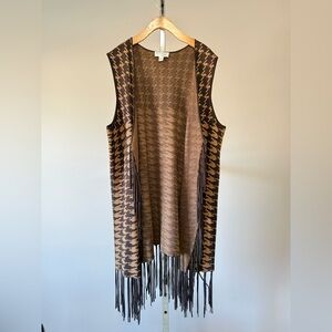 Attitudes by Renee Houndstooth Vest with Fringe Detail SIZE:XL